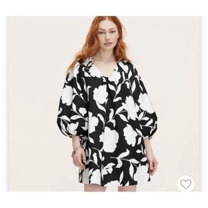 Kate Spade Target Black White Mini Dress Size M  Poplin Long Sleeve Pockets Boho
